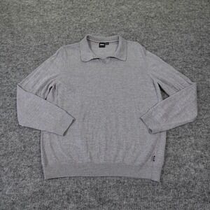 BOSS Hugo Boss Enord Wool Polo Sweater Mens XXL Gray Long‎ Sleeve Casual